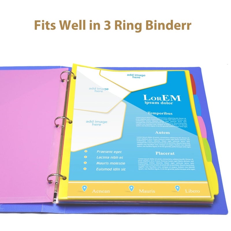 WOT I Durable 5-Tab Binder Dividers with Clear Pocket - 3 Sets, Reusable Plastic Dividers for 3 Ring Binder, 5 Vibrant Colors, Tear-Resistant, Total 15 Tabs (School & Office Supplies) - Image 4